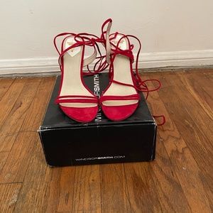 Red Lace Up Suede Heels